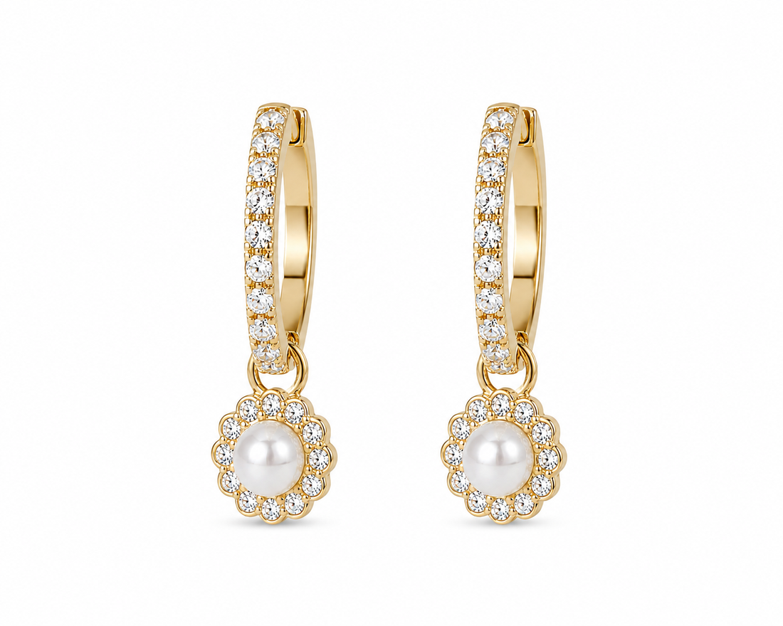 Pearl Halo Drop Earrings - 925 Sterling Silver Earrings