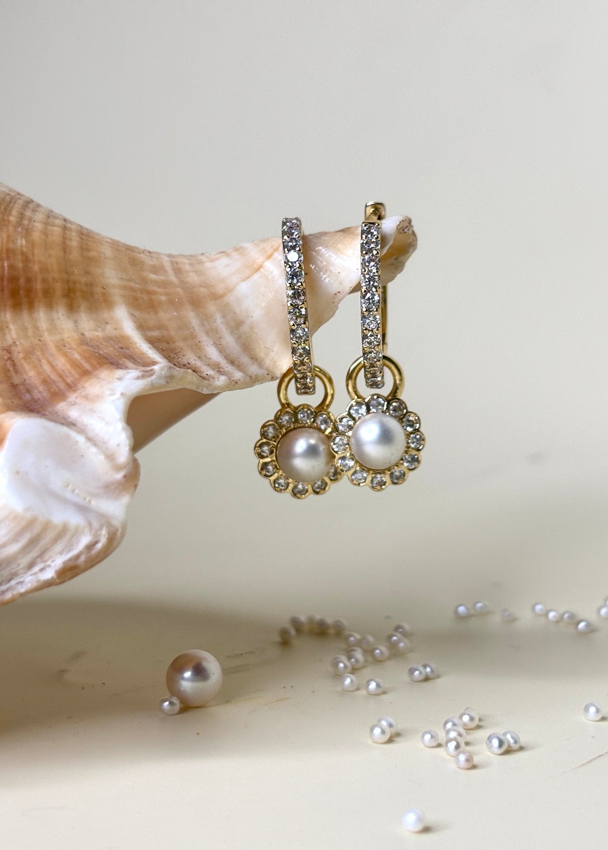 Pearl Halo Drop Earrings - 925 Sterling Silver Earrings
